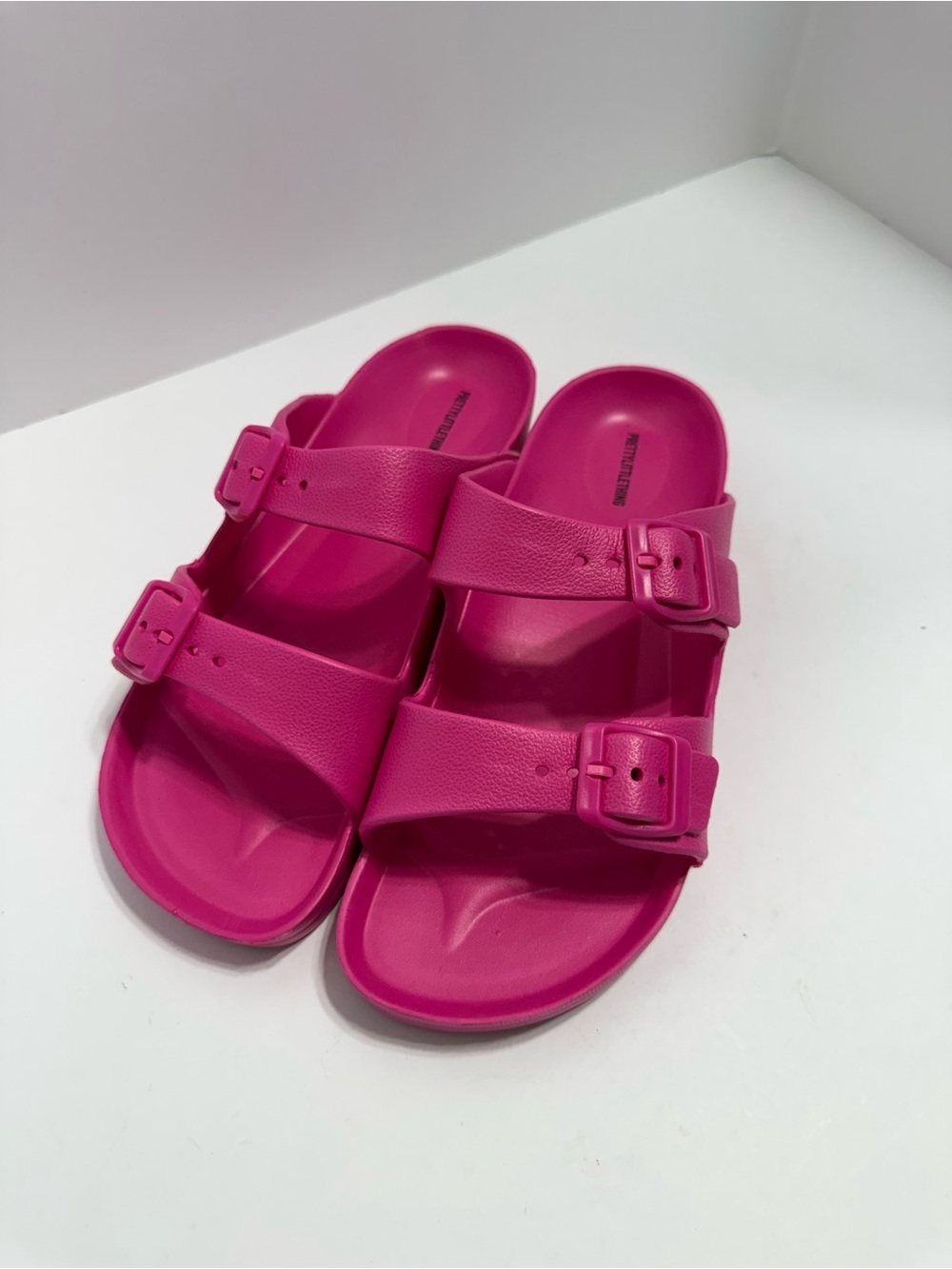PrettyLittleThing Hot Pink Dual Strap Slide Wide Sandals, Easy To Live In.
